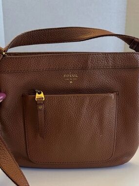 Fossil Pebbled Brown Leather Crossbody Shoulder Bag EUC